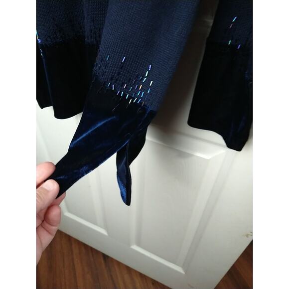Alfred Dunner Woman L Sweater Blue Beaded Velvet Trim Pullover Tunic Wool Blend - Picture 6 of 8